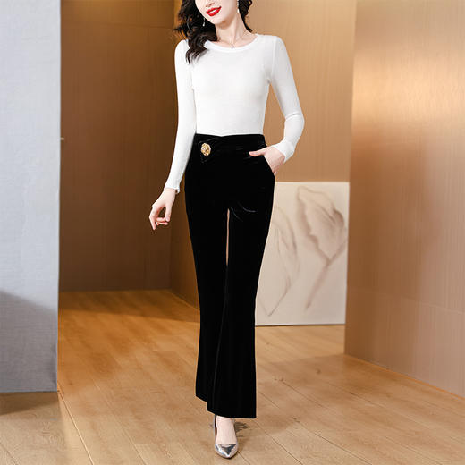 雀说新品时尚洋气高腰金属扣装饰微喇裤长裤AL 2609 商品图3