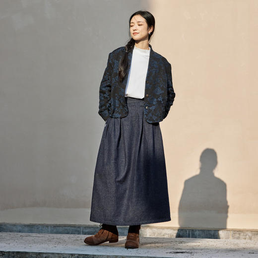 绽放848朵/高端浮雕提花羊毛棉服蓝黑花时尚复古显瘦短外套西装 商品图1