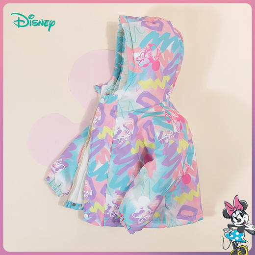 迪士尼童装女童夹棉外套冬季米妮宝宝满印卡通连帽加厚保暖上衣ZD4CS001 商品图5