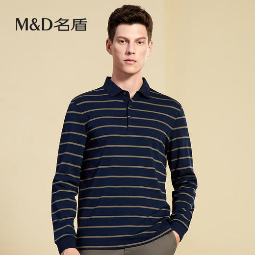 【名盾】MD名盾男士POLO衫秋冬新款商务休闲条纹翻领长袖11577 商品图1
