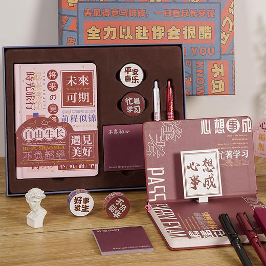 【精美手账套装❗️装满美好祝福】细致铁环设计，方便翻阅。正能量文字烫金手账本礼盒套装中国风文艺精致笔记本子手帐本伴手礼新年礼盒年货礼盒 商品图0