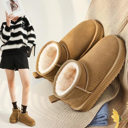ZHR雪地靴女2023秋季新款时尚可爱休闲百搭加绒饼干底纹平口短靴 商品图0