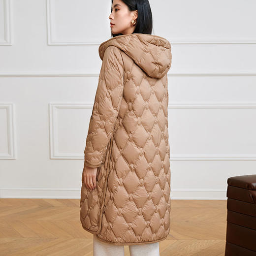 玳莎连帽轻量感羽绒服女式冬季新款休闲宽松复古中长款外套  DD41305 商品图3