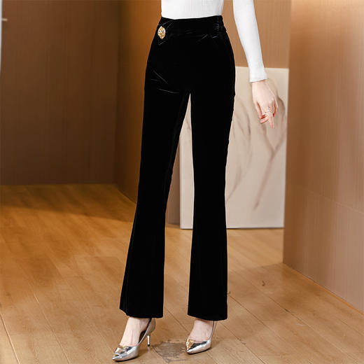 雀说新品时尚洋气高腰金属扣装饰微喇裤长裤AL 2609 商品图0