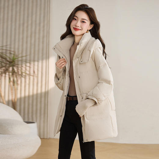 HR WZ1186159纯色中长款羽绒服气质时尚防风加厚保暖外套 商品图2