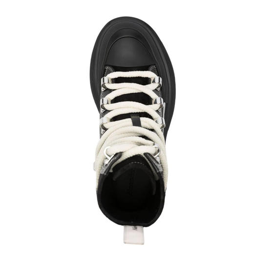ALEXANDER MCQUEEN 亚历山大.麦昆 女士皮革字母徽标压花系带中靴 黑色 766899 WIED4 1694 商品图2