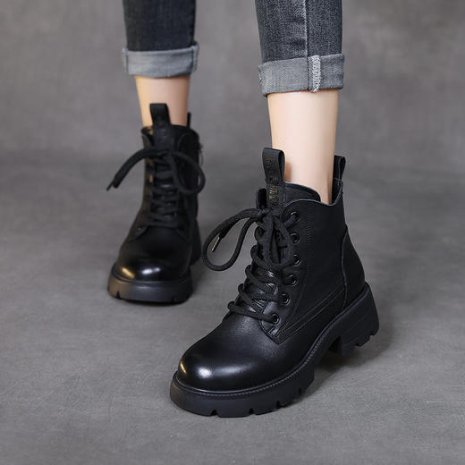 FR 23820头层牛皮橡胶发泡底单里加绒真皮马丁靴 商品图1