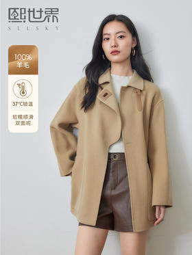 【年货节】熙世界羊绒大衣女秋冬高级感赫本风双面羊毛呢子外套