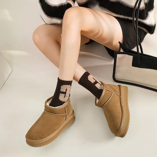 ZHR雪地靴女2023秋季新款时尚可爱休闲百搭加绒饼干底纹平口短靴 商品图2