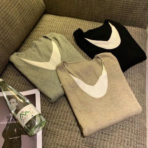 芥末绿针织衫【宽松设计感修身毛衣】假两件内搭 秋冬长袖打底衫 商品图7