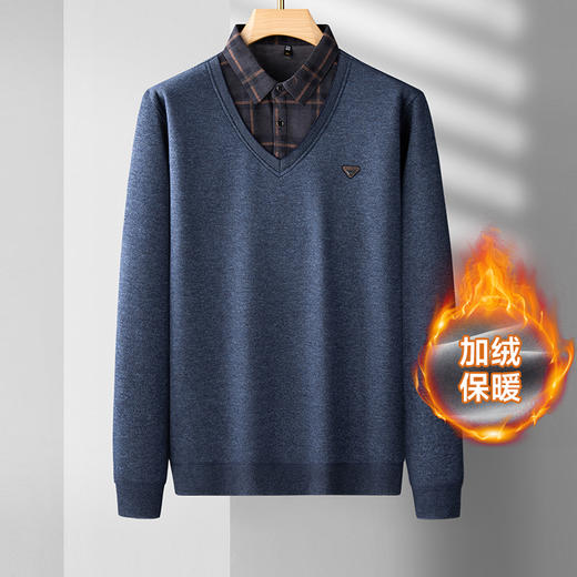 【圈】【加绒假两件】【新款DDS】大依优型大码加绒长袖Polo衫假两件弹力加肥加大胖子上衣男士T恤肥佬打底男装 商品图0