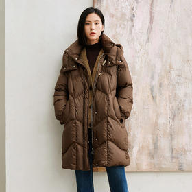 玳莎轻量感棉花糖中长款连帽羽绒服女冬季保暖立领外套  DD41309