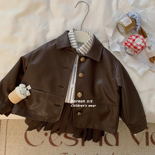 【时尚韩版风！舒适又自信】女童韩版皮衣外套秋季新款，儿童复古风pu夹克衫机车外套，呆萌迷人 质感细腻 手感舒适 引领潮流 hh 商品图3