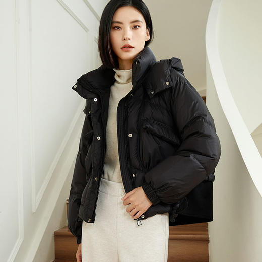 玳莎阔版软糯短款羽绒服女冬季新款宽松双面呢拼接设计感外套  DD41304 商品图2