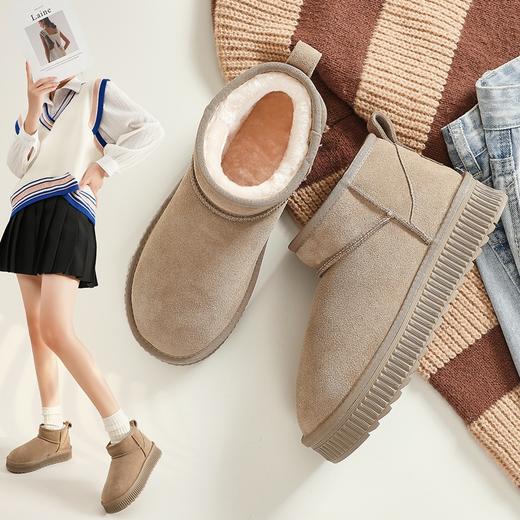 ZHR雪地靴女2023秋季新款时尚可爱休闲百搭加绒饼干底纹平口短靴 商品图8