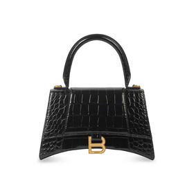 BALENCIAGA 巴黎世家 女士 HOURGLASS 鳄鱼纹压纹小号手提包 黑色 593546 1LRGM 1000