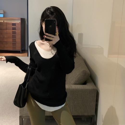 芥末绿针织衫【宽松设计感修身毛衣】假两件内搭 秋冬长袖打底衫 商品图3