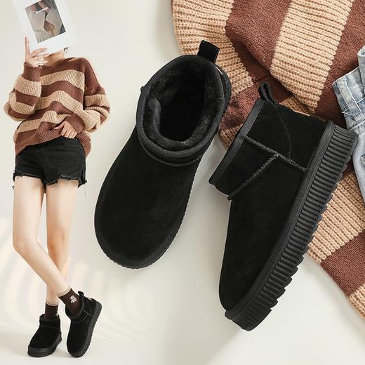 ZHR雪地靴女2023秋季新款时尚可爱休闲百搭加绒饼干底纹平口短靴 商品图4