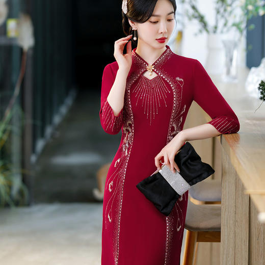 秋季新品，长款复合丝提花改良旗袍妈妈装宴会喜婆婆回娘家旗袍礼服BJ-23027 商品图3