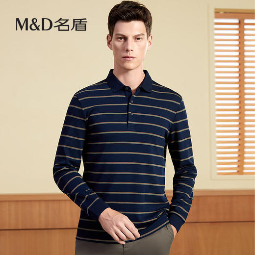 【名盾】MD名盾男士POLO衫秋冬新款商务休闲条纹翻领长袖11577 商品图0