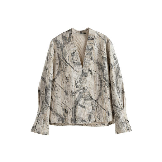 绽放740朵/清新文艺立体浮雕感复古水墨印花新中式盘扣棉服外套 商品图3