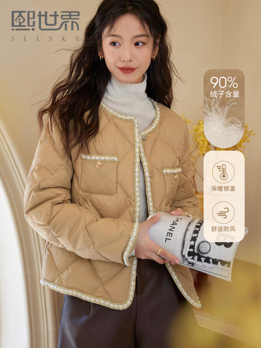 【149元福袋，不支持退换】熙世界美拉德小香风轻薄羽绒服女冬季白鸭绒短款外套 商品图0