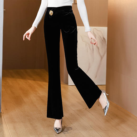 雀说新品时尚洋气高腰金属扣装饰微喇裤长裤AL 2609 商品图1