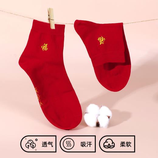 【拍3双39元】熳洁儿 男袜装精梳棉刺绣中筒袜柔软舒适本命年踩小人红品袜23714902 商品图3