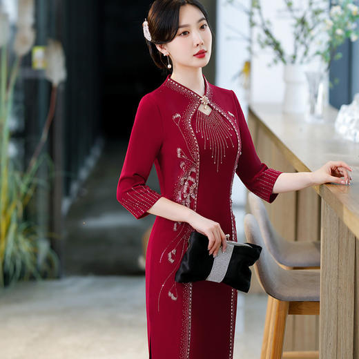 秋季新品，长款复合丝提花改良旗袍妈妈装宴会喜婆婆回娘家旗袍礼服BJ-23027 商品图2