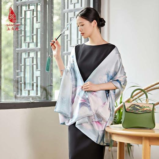 SAINTJOY/上久楷女式真丝披肩 合乐连年·灰绿色 PJS20002 商品图0