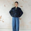 绽放848朵/高端浮雕提花羊毛棉服蓝黑花时尚复古显瘦短外套西装 商品缩略图2