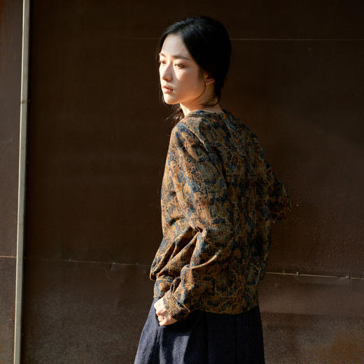 绽放864朵/大漠色甘肃地貌印花加绒重磅纯棉加厚高级艺术感衬衫 商品图1