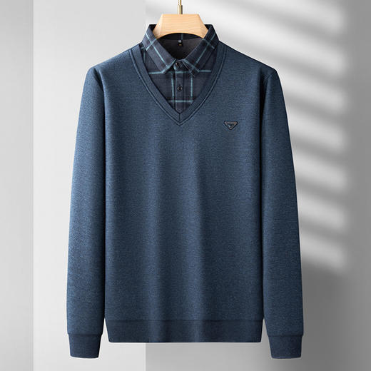 【加绒假两件】【新款DDS】大依优型大码加绒长袖Polo衫假两件弹力加肥加大胖子上衣男士T恤肥佬打底男装 商品图2