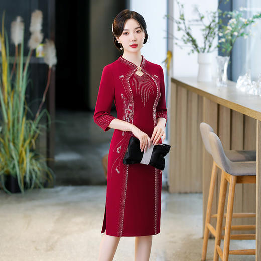 秋季新品，长款复合丝提花改良旗袍妈妈装宴会喜婆婆回娘家旗袍礼服BJ-23027 商品图1