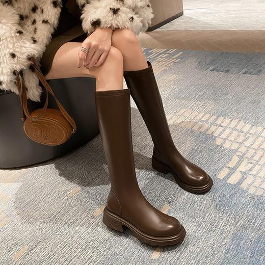 ZHR骑士靴女2023秋季新款简美圆头休闲百搭潮流厚底长筒靴女 商品图4