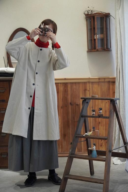 （4折）FRANCESCA AMAM LABEL军绿/米白/黑圆领中长外套 商品图2