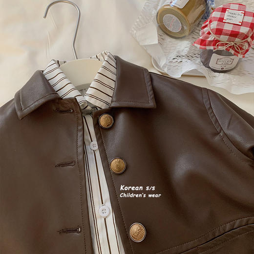 【时尚韩版风！舒适又自信】女童韩版皮衣外套秋季新款，儿童复古风pu夹克衫机车外套，呆萌迷人 质感细腻 手感舒适 引领潮流 hh 商品图2