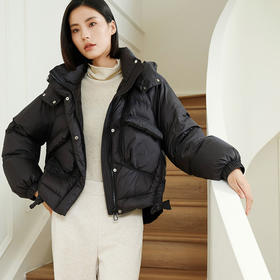 玳莎阔版软糯短款羽绒服女冬季新款宽松双面呢拼接设计感外套  DD41304