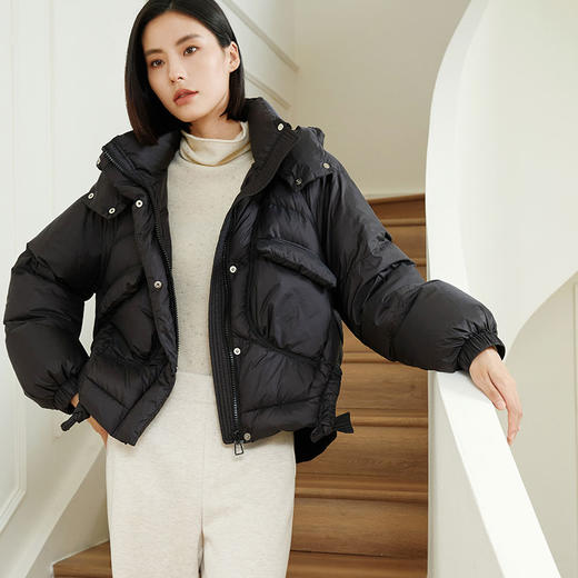 玳莎阔版软糯短款羽绒服女冬季新款宽松双面呢拼接设计感外套  DD41304 商品图0