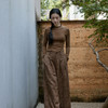 绽放822朵/高端深咖色羊毛混纺复古提花休闲宽松文艺百搭阔腿裤子 商品缩略图0