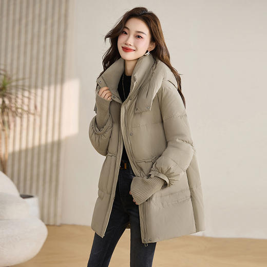 HR WZ1186159纯色中长款羽绒服气质时尚防风加厚保暖外套 商品图3