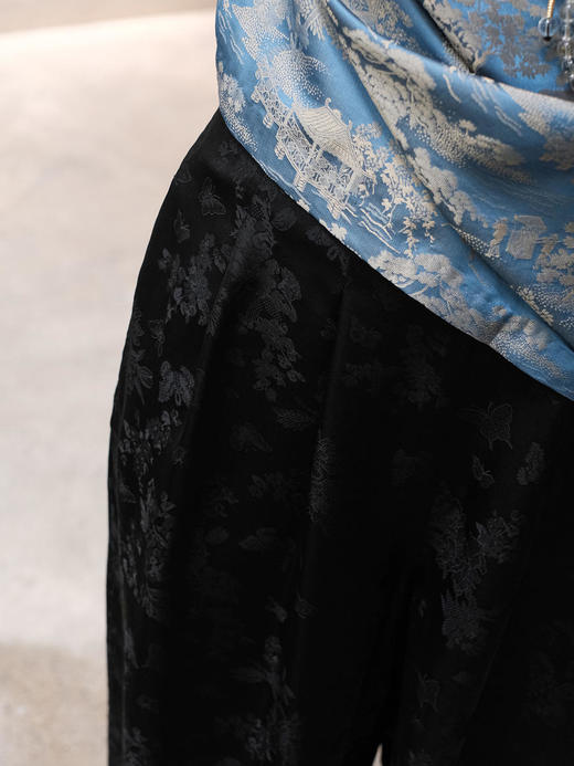 盛唐牡丹 | 真丝提花蝶恋花阔腿裤黑色 平腰版 商品图7