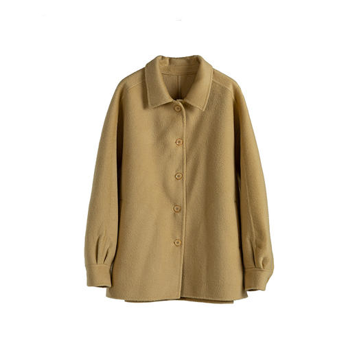 绽放868朵/嫩黄色减龄羊羔毛驼绒双面呢大衣简约大气通勤百搭外套 商品图3