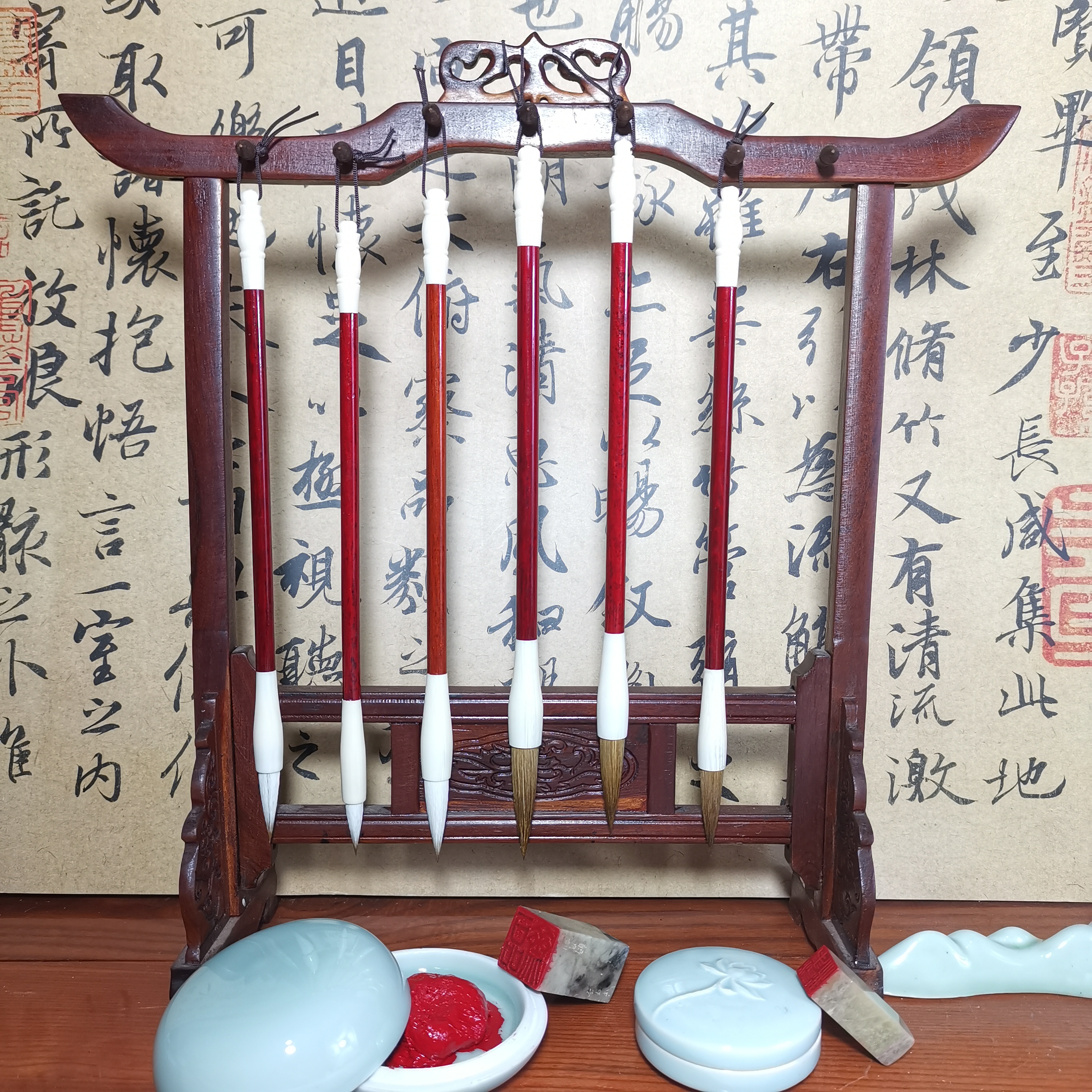 殷红狼毫 玉白兼毫，（免费刻字）好用不分叉