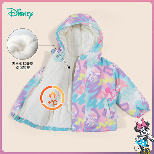 迪士尼童装女童夹棉外套冬季米妮宝宝满印卡通连帽加厚保暖上衣ZD4CS001 商品图6