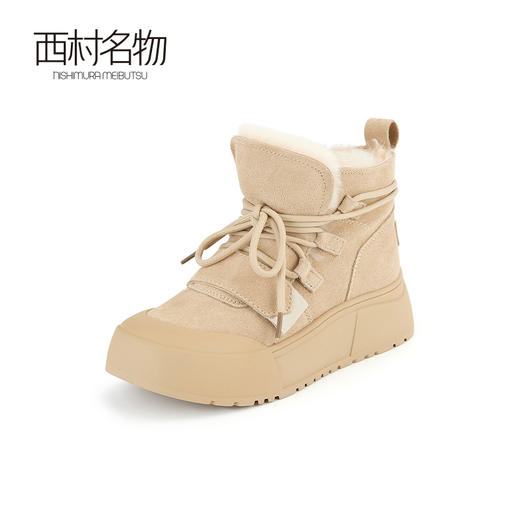 西村名物2023秋冬季新款加绒加厚防滑保暖女厚底面包鞋雪地靴真皮T23DS46161 商品图3