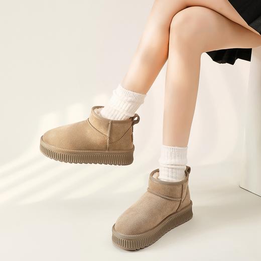 ZHR雪地靴女2023秋季新款时尚可爱休闲百搭加绒饼干底纹平口短靴 商品图9