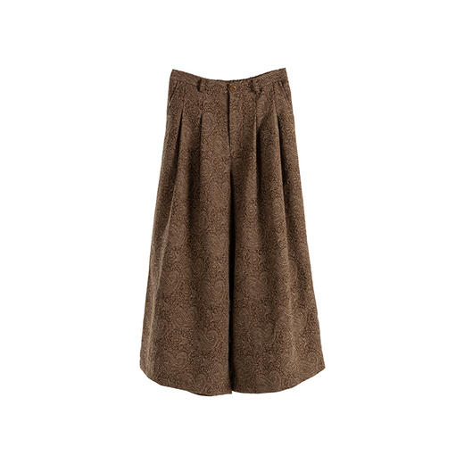 绽放822朵/高端深咖色羊毛混纺复古提花休闲宽松文艺百搭阔腿裤子 商品图3