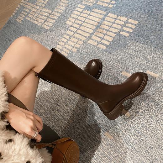 ZHR骑士靴女2023秋季新款简美圆头休闲百搭潮流厚底长筒靴女 商品图5