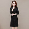 黑色时尚中长款加绒连衣裙，秋冬款半高领长袖修身通勤打底裙QYM-OMS-CB1229-L 商品缩略图0